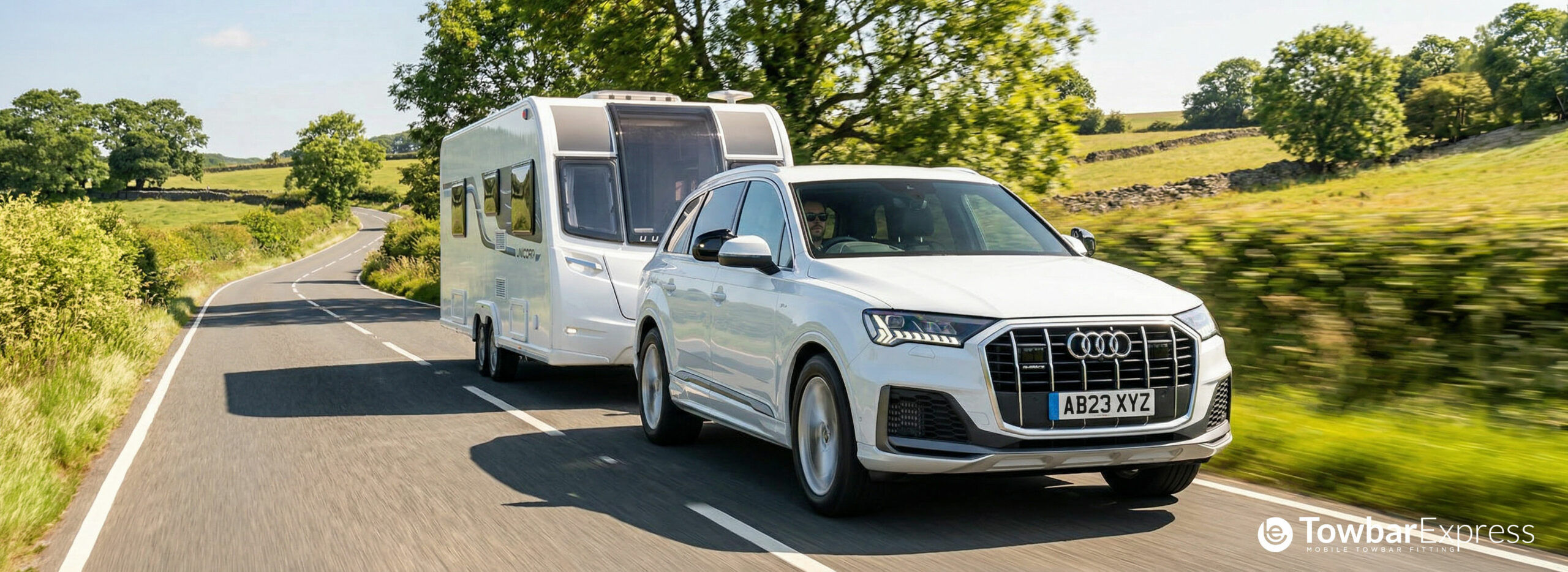Audi Q7 E Tron towing a Caravan